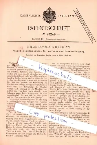 original Patent - Melvin Donally in Brooklyn , 1896 , Flaschenspülmaschine für Außen- und Innenreinigung !!!