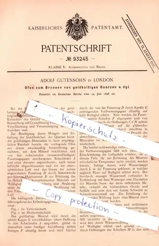 original Patent - Adolf Gutensohn in London , 1896 , Aufbereitung von Erzen !!!