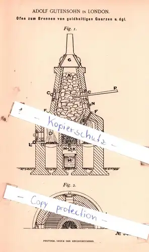 original Patent - Adolf Gutensohn in London , 1896 , Aufbereitung von Erzen !!!