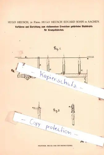 original Patent -  Hugo Heusch, in Firma Hugo Heusch Eduard Sohn in Aachen , 1880 , Mechanische Metallbearbeitung !!!