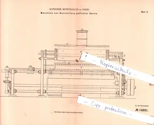 original Patent - Alphonse Monchablon in Paris , 1880 , Spinnerei !!!