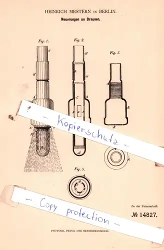 original Patent - Heinich Mestern in Berlin , 1881 , Neuerungen an Brausen !!!