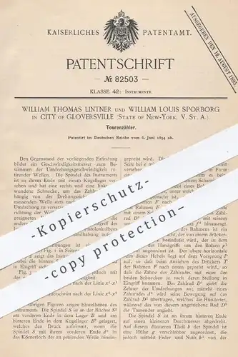 original Patent - William Th. Lintner , William L. Sporborg , City of Gloversville , New York USA , 1894 , Tourenzähler