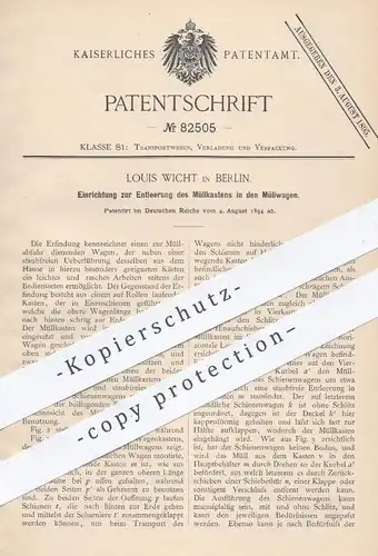 original Patent - Louis Wicht , Berlin , 1894 , Entleerung vom Müllkasten in Müllwagen | Müllabfuhr , Müll - Entsorgung