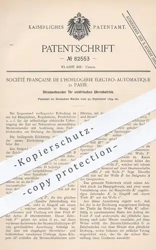 original Patent - Société Française de L'Horlogerie Électro Automatique , Paris , 1894 , Stromentsender für Uhren | Uhr