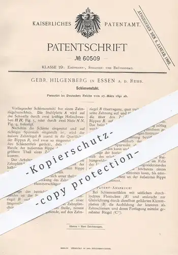 original Patent - Hilgenberg , Essen / Ruhr , 1891 , Schienenstuhl | Eisenbahn - Schienen | Eisenbahnen , Straßenbahn !!