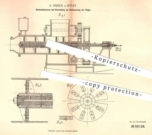 original Patent - R. Trenck in Erfurt , 1890 , Schneckenpresse mit Bewässerung der Flügel | Presse , Pumpe !!!