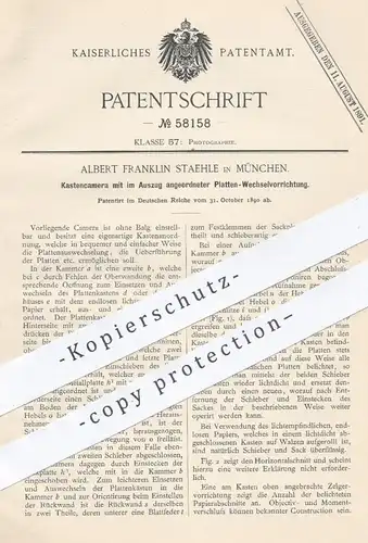 original Patent - Albert Franklin Staehle , München , 1890 , Kastenkamera mit Platten-Wechselvorrichtung | Foto - Kamera