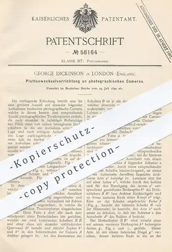 original Patent - George Dickinson , London , England , 1890 , Plattenwechselvorrichtung an Foto - Kamera | Fotograf !!