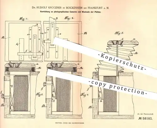 original Patent - Dr. Rudolf Krügener , Bockenheim / Frankfurt  1891 , Wechseln der Platten an Foto - Kamera | Fotograf