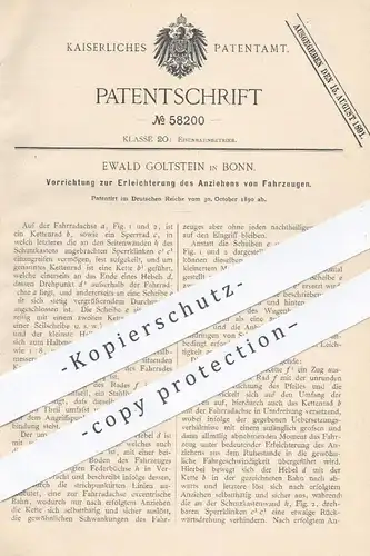 original Patent - Ewald Goltstein , Bonn , 1890 , das Anziehen von Fahrzeugen erleichtern | Eisenbahn , Eisenbahnen !!!