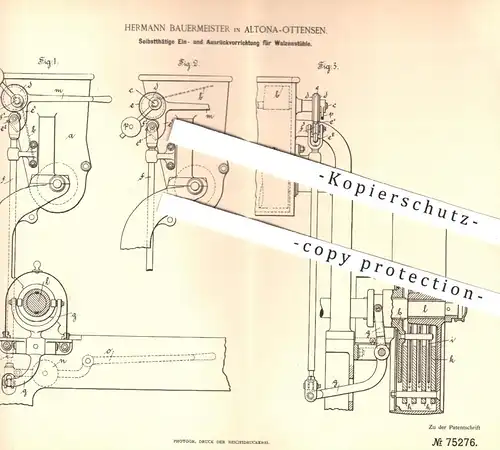 original Patent - Hermann Bauermeister , Hamburg Altona , 1893 , Ein- u. Ausrückvorrichtung für Walzenstuhl | Mühle !!