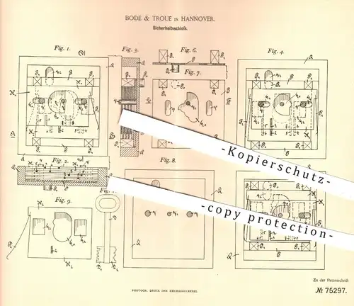 original Patent - Bode & Troue in Hannover , 1893 , Sicherheitsschloss | Schloss , Türschloss , Tür , Schlosser !!!