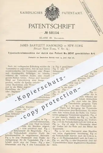 original Patent - James Bartlett Hammond , New York , USA , 1890 , Typenschreibmaschine | Schreibmaschine , Schreiben !!