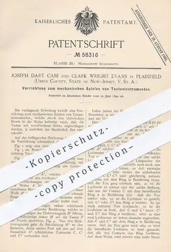 original Patent - Joseph Dart Case / Clark Wright Evans , Plainfield , New Jersey USA 1890 , Tasteninstrument , Klavier