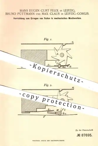 original Patent - Hans Eugen Curt Felix , Leipzig , 1895 , Erregen von Saiten im mechan. Musikwerk | Musikinstrument !!