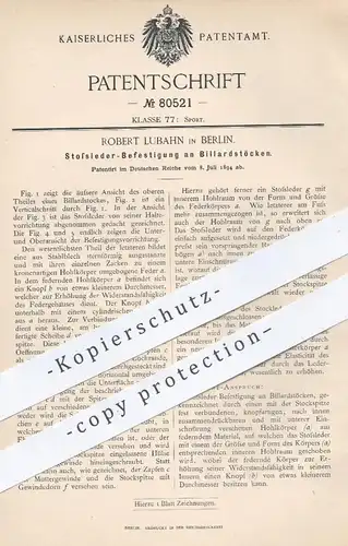 original Patent - Robert Lubahn in Berlin , 1894 , Stoßleder - Befestigung am Billardstock | Billard , Queue , Sport !!