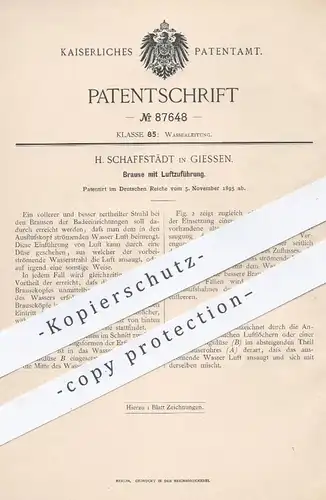 original Patent - H. Schaffstädt , Giessen , 1895 , Brause mit Luftzuführung | Dusche , Badewanne , Sanitär , Klempner