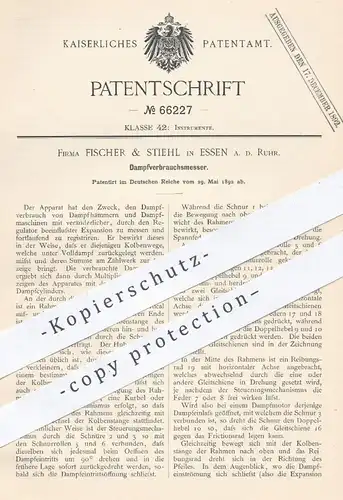 original Patent - Fischer & Stiehl , Essen / Ruhr , 1892 , Dampfverbrauchsmesser | Dampfmaschine , Dampfmaschinen !!!