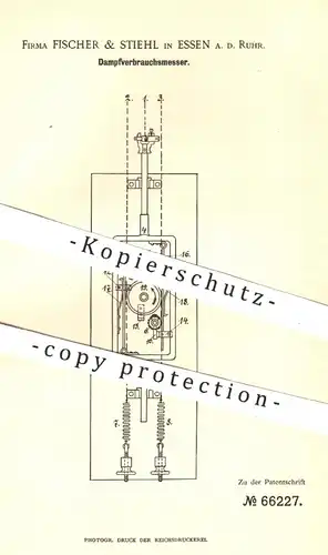 original Patent - Fischer & Stiehl , Essen / Ruhr , 1892 , Dampfverbrauchsmesser | Dampfmaschine , Dampfmaschinen !!!