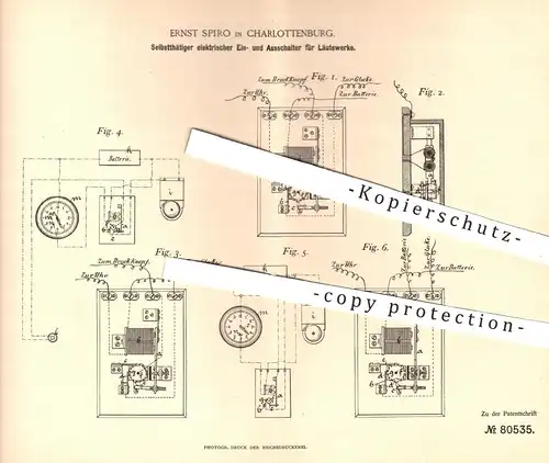 original Patent - Ernst Spiro , Berlin Charlottenburg  1893 , elektr. Schalter für Läutewerk , Glocke , Klingel | Signal