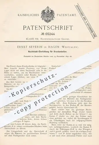 original Patent - Ernst Severin , Hagen , 1891 , Nachtstuhl an Krankenbetten | Krankenbett , Bett , Betten , Krankenhaus