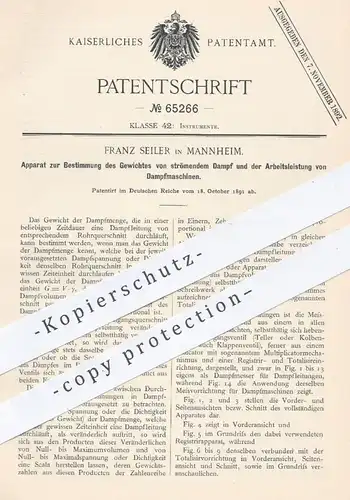 original Patent - Franz Seiler , Mannheim , 1891 , Bestimmung der Leistung von Dampfmaschinen | Motor , Motoren !!