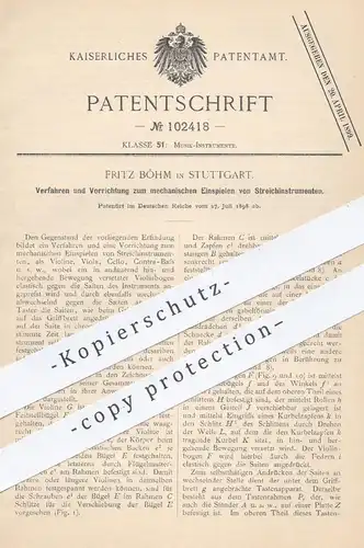 original Patent - Fritz Böhm , Stuttgart , 1898 , mechan. Einspielen der Streichinstrumente | Musikinstrumente , Violine