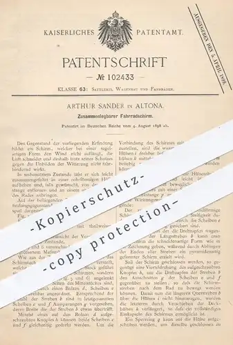 original Patent - Arthur Sander , Hamburg Altona , 1898 , Zusammenlegbarer Fahrrad - Schirm | Fahrräder , Tuchsegel !!