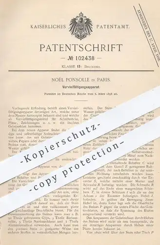 original Patent - Noël Ponsolle , Paris , 1898 , Vervielfältigen von Papier | Kopieren , Autokopist , Kopierer , Drucker