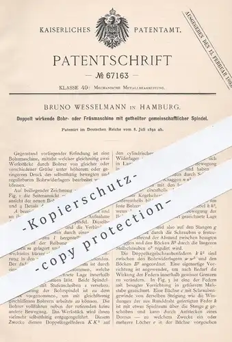 original Patent - Bruno Wesselmann , Hamburg , 1892 , Bohrmaschine , Fräsmaschine | Bohren , Fräsen , Metall !!
