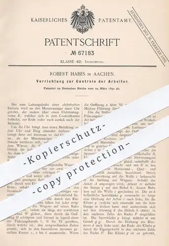 original Patent - Robert Habes , Aachen , 1892 , Kontrolle der Arbeitszeit | Uhr , Uhrwerk , Kontrolluhr , Elektromagnet