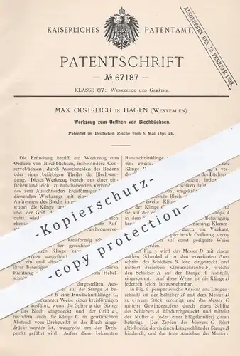 original Patent - Max Oestreich , Hagen , 1892 , Werkzeug zum Öffnen von Blechbüchsen | Dosenöffner , Werkzeuge , Dosen