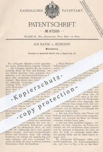 original Patent - Jos. Bayer in München , 1891 , Malzdarre , Malzdarren | Malz - Darre , Bier , Wein , Essig , Brauerei