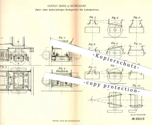 original Patent - Gustav Lentz , Düsseldorf , 1891 , Drehgestell für Lokomotiven | Lokomotive , Eisebahnen , Eisenbahn !