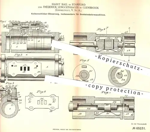 original Patent - Harry Ball , Stamford | Fr. Lenggenhager , Glenbrook USA , 1891 , Kolbenschieber - Steuerung | Bergbau