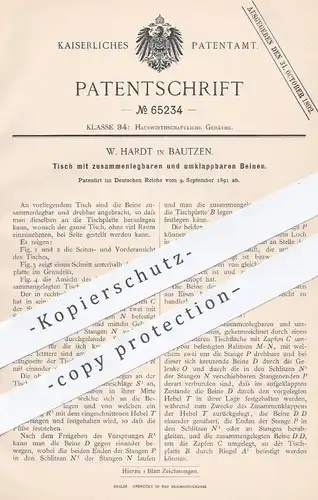 original Patent - W. Hardt , Bautzen , 1891 , Tisch mit umklappbaren Beinen | Tische , Möbel , Möbelbauer , Tischler !!!