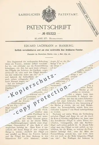 original Patent - Eduard Lachmann , Hamburg , 1892 , um eine Achse drehbares Fenster | Fensterbauer , Fenster , Bau !!