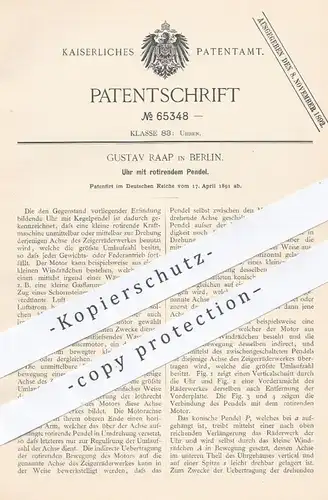 original Patent - Gustav Raap , Berlin , 1891 , Uhr mit rotierenden Pendel | Pendeluhr , Uhren , Uhrwerk , Uhrmacher !!