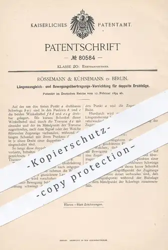 original Patent - Rössemann & Kühnemann , Berlin , 1894 , Signale u. Weichen für doppelte Drahtzüge | Eisenbahnen , Zug