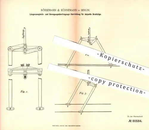 original Patent - Rössemann & Kühnemann , Berlin , 1894 , Signale u. Weichen für doppelte Drahtzüge | Eisenbahnen , Zug
