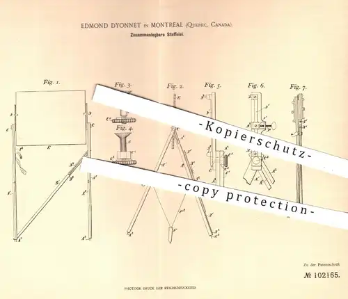 original Patent - Edmond Dyonnet , Montreal , Quebec , Kanada , 1898 , Staffelei | Skizzierstaffelei , Maler , Gemälde !