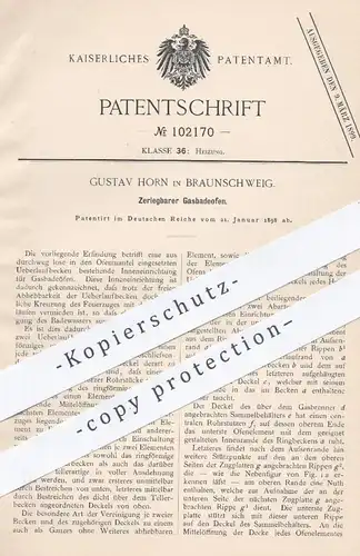 original Patent - Gustav Horn , Braunschweig , 1898 , Zerlegbarer Gasbadeofen | Badeofen , Gas , Ofen , Öfen , Ofenbauer