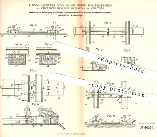 original Patent - Ellison Saunders , J. Gaines Miller , E. Fallenstein , Chouncey Berkeley Shepard , NY 1891 , Eisenbahn