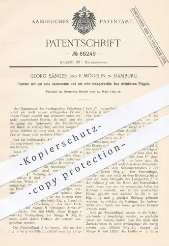 original Patent - Georg Sänger | F. Mögelin , Hamburg , 1892 , Fenster mit drehbaren Flügeln | Fensterbauer , Fensterbau