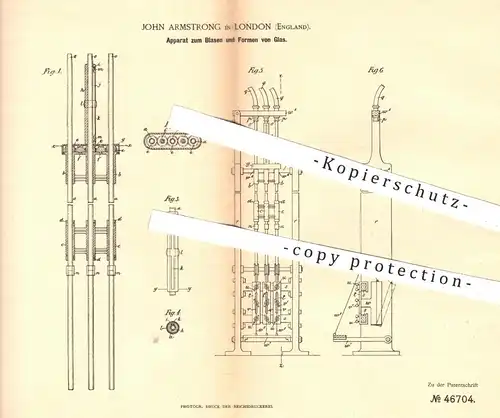 original Patent - John Armstrong , London , England , 1888 , Blasen u. Formen von Glas | Glasbläser , Glaserei , Gläser