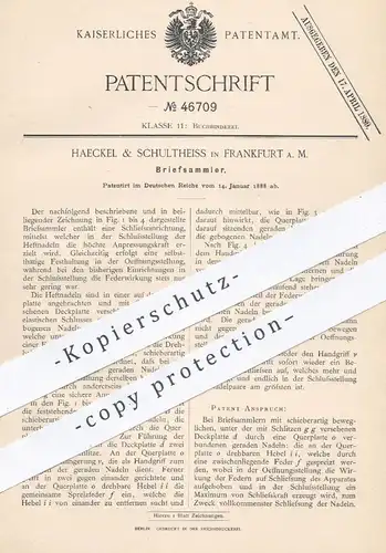 original Patent - Haeckel & Schultheiss , Frankfurt / Main , 1888 , Briefsammler | Klemmbrett , Papier , Buchbinder !!
