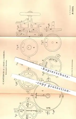 original Patent - C. Schützinger & L. Zeller , Hamburg , 1886 , Badeventil - Garnitur | Wasserhahn , Sanitär , Klempner