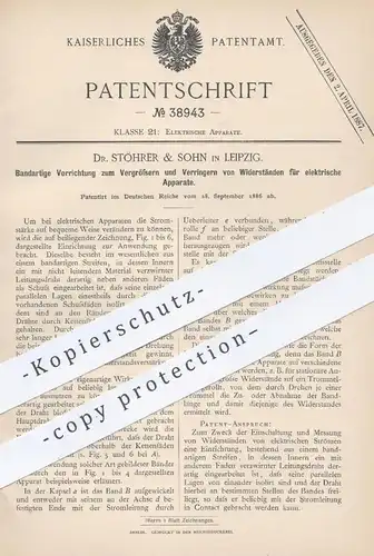 original Patent - Dr. Stöhrer & Sohn , Leipzig , 1886 , Ändern von Widerstand an elektr. Apparaten | Strom , Elektrik !!
