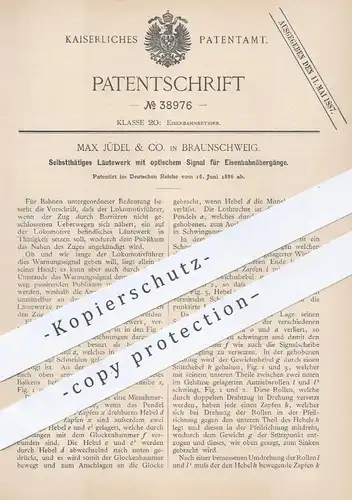original Patent - Max Jüdel & Co. , Braunschweig , 1886 , Läutewerk mit Signal für Eisenbahnübergänge | Eisenbahnen !!